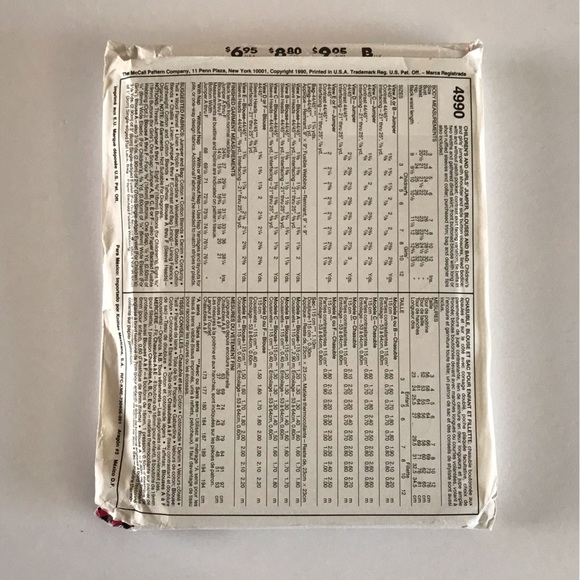 🧵3for12🧵 VTG McCall’s Pattern 4990 Child’s Jumper Blouse Bag - Picture 2 of 3